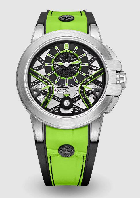 Review Harry Winston Ocean Zalium Variation Neon Green/Black OCEABI42ZZ005 watch Replica